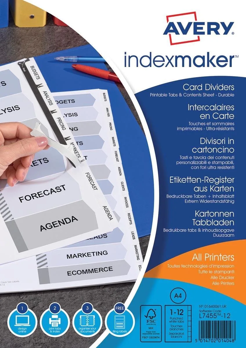 Tabbladen Avery Indexmaker 9-gaats 12-delig de Avery en Blanc – photo produit