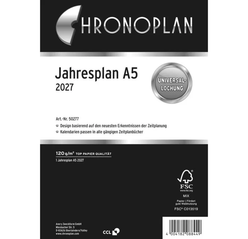 Terminkalender 50277 CHRONOPLAN Kalendereinlage 2027 Jahres-Set A5 Jahresplaner de Avery – photo produit