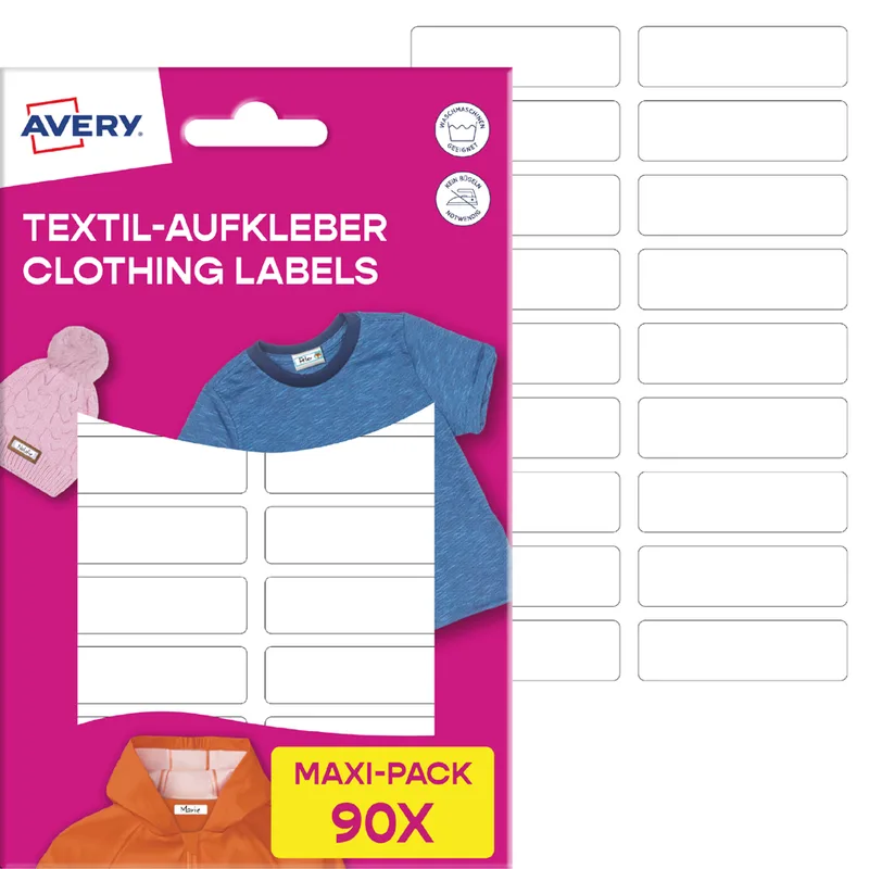 Textil-Etiketten, 13 x 45 mm, Maxi-Pack, weiß fra Avery – produktbillede