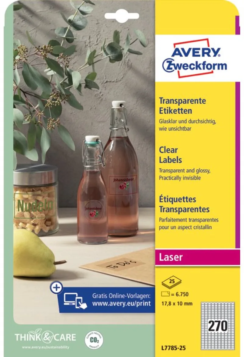 transparante etiketten, 300 stuks, 25 vel A4 de Avery – photo produit