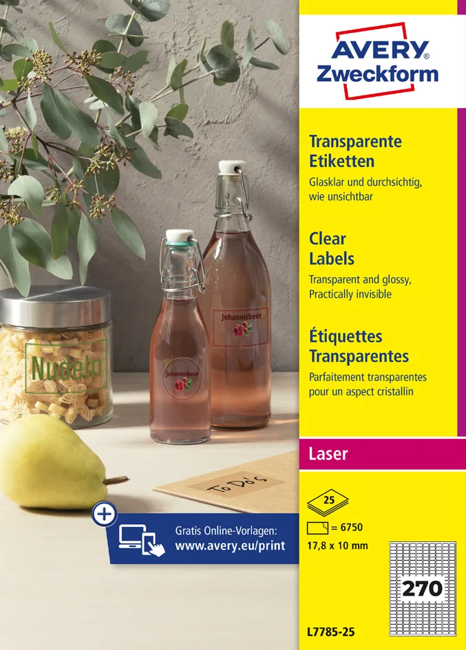 Transparente Etiketten, 80 mm, rund fra Avery – produktbillede