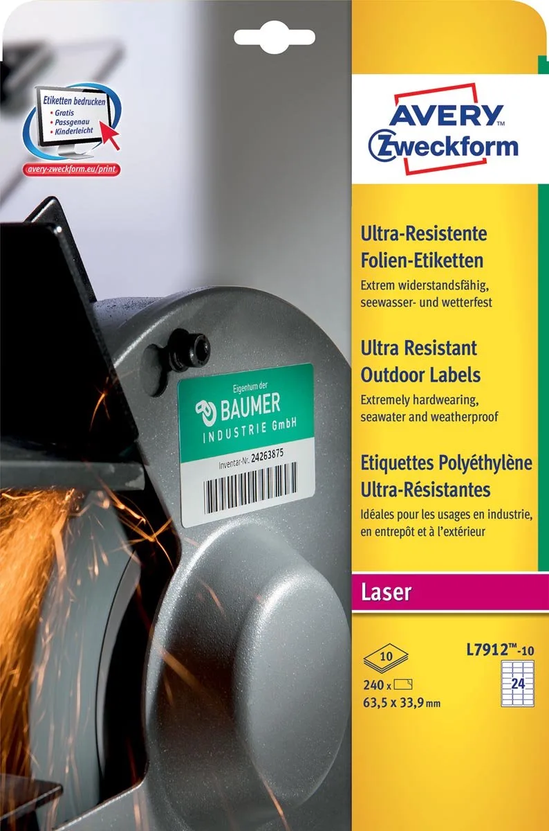 ultra resistente etiketten voor buiten ft 63,5 x 33,9 mm (b x h), doos van 240 etiketten 40 stuks från Avery i 63, 5 × 33, 9 mm – produktbild