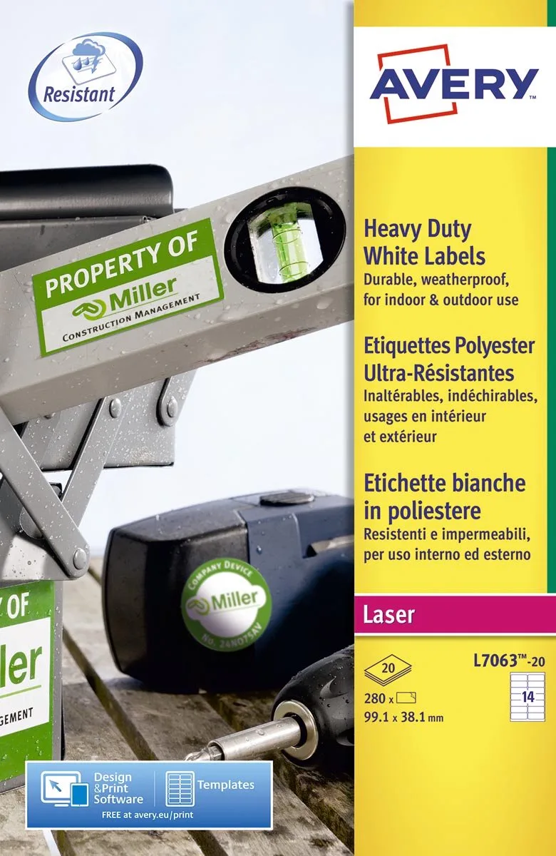 ultra-sterke witte etiketten ft 99,1 x 38,1 mm (b x h), 280 stuks, 14 per blad 5 stuks från Avery i 99, 1 × 38, 1 mm – produktbild