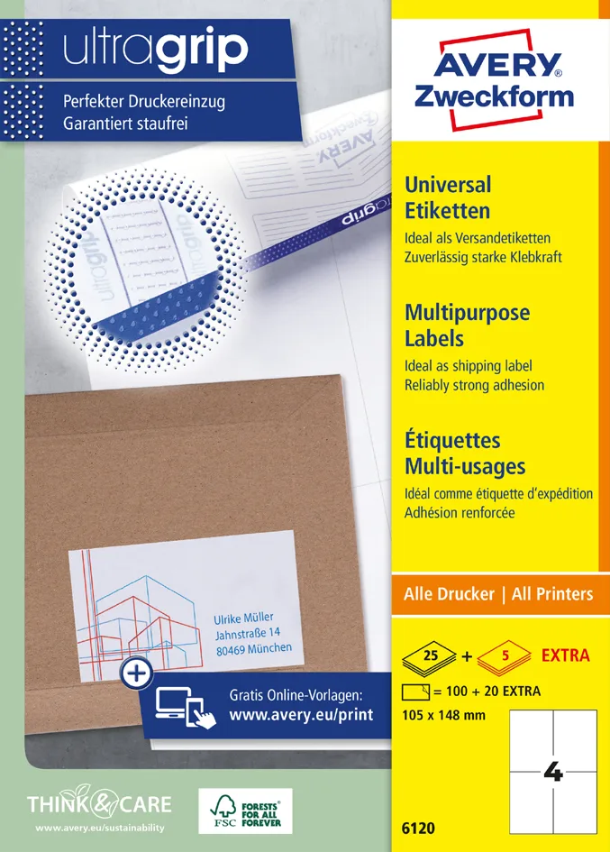 Universal-Etiketten, 105 x 57 mm, weiß från Avery – produktbild