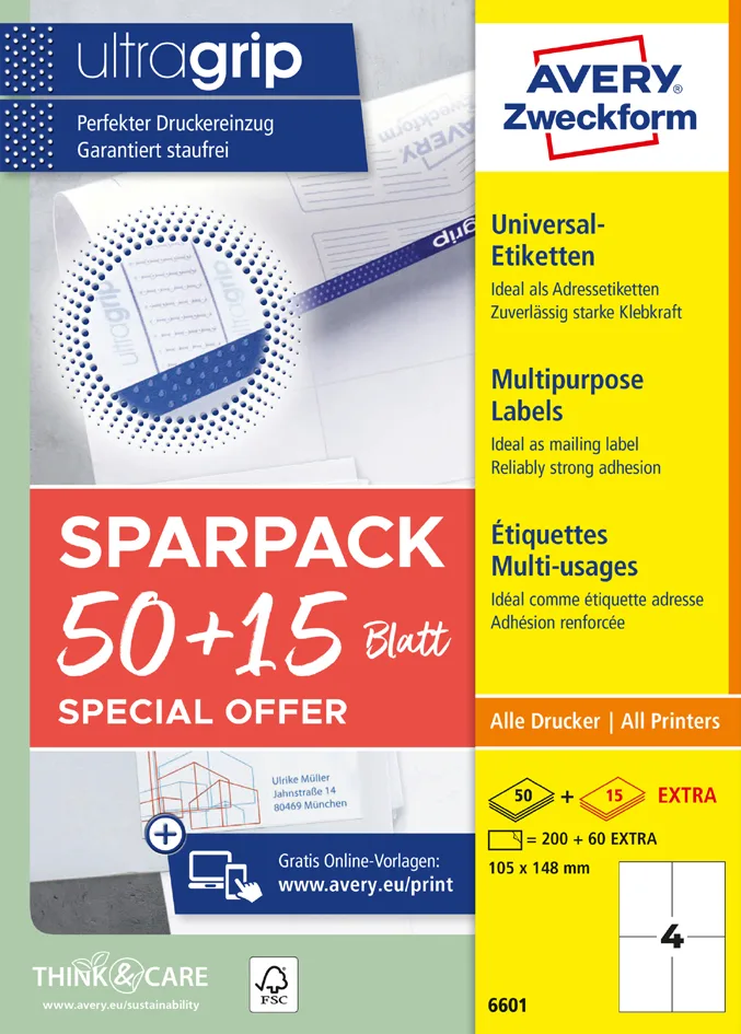 Universal-Etiketten, 48,5 x 25,4 mm, 50+15Bl van Avery – productfoto