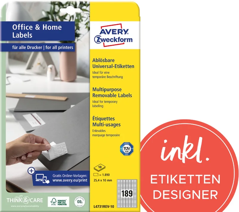 universele etiketten, 25,4 x 10 mm, verwijderbaar, 10 vel A4 de Avery en Blanc – photo produit