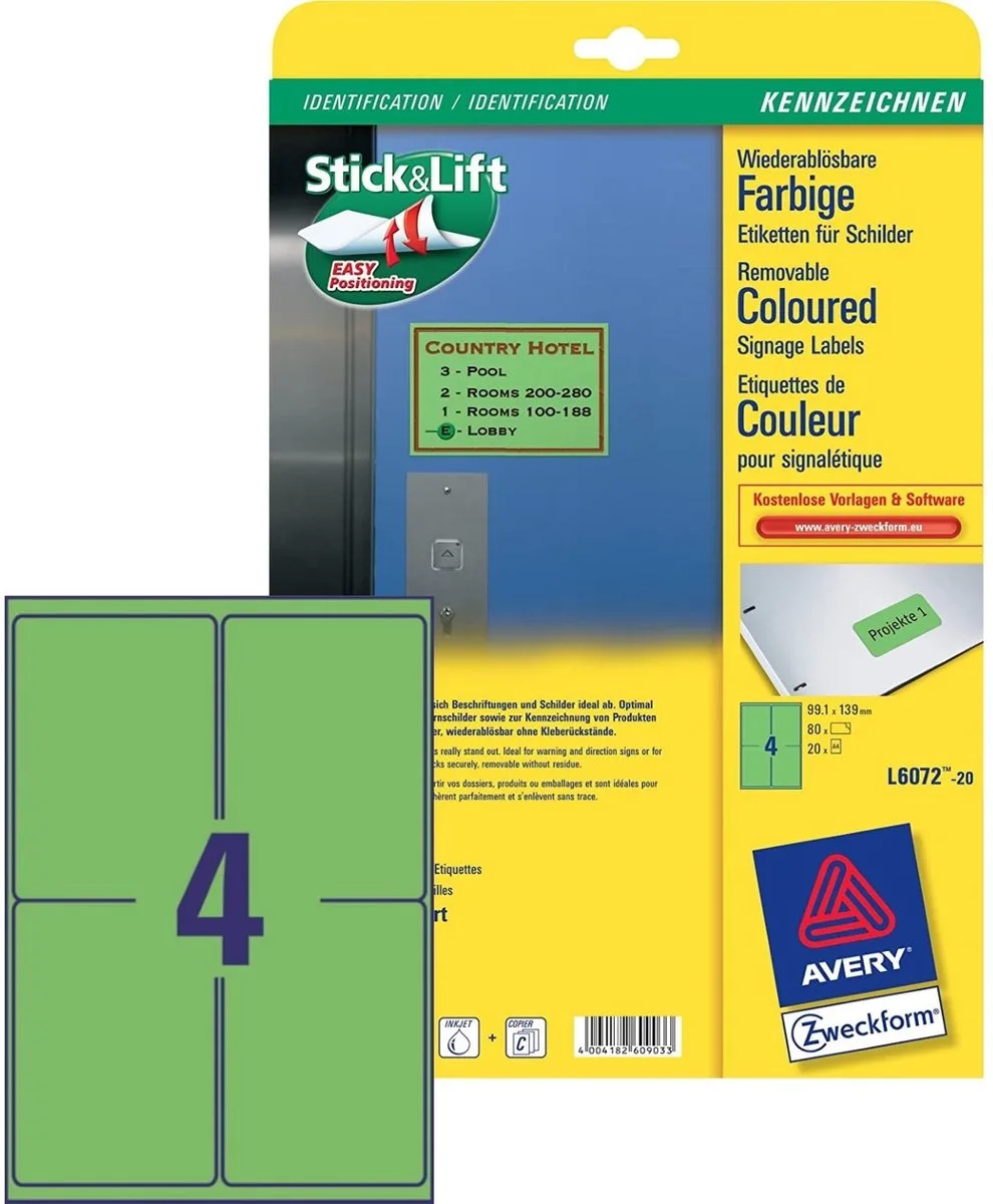Verwijderbare etiketten 99,1x139mm 80 stuks de Avery en Vert – photo produit