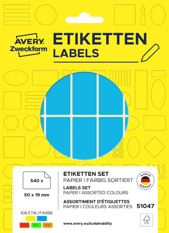 Vielzweck-Etiketten, 50 x 19 mm, farbig van Avery – productfoto