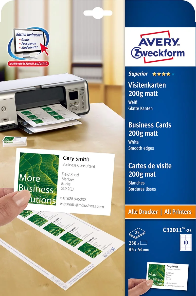 visitekaarten Quick&Clean 200 g/m² van Avery – productfoto