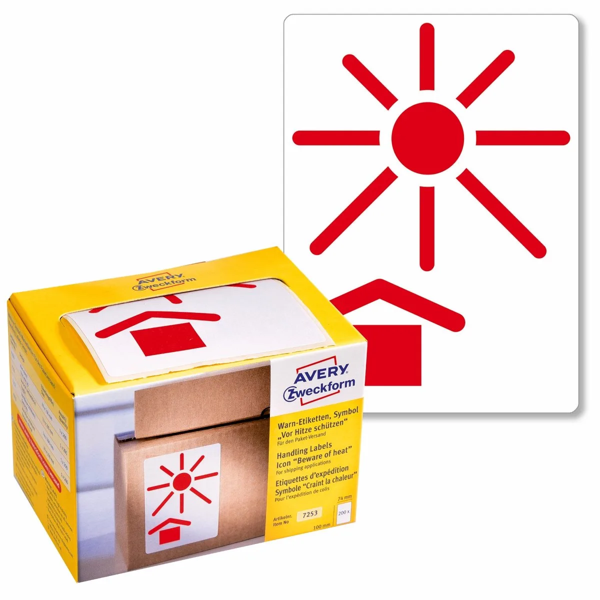 Waarschuwings 'Hitte' verzend-etiket 200 st Avery 7253 van Avery in Rood – productfoto