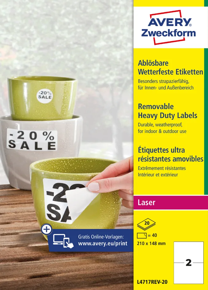 Wetterfeste Etiketten, 210x148 mm, ablösbar von Avery – Produktfoto