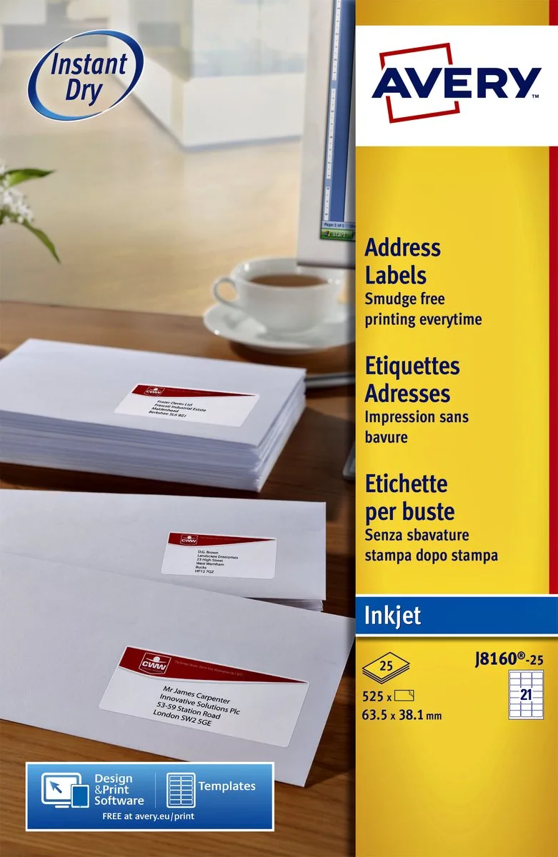 White Address Label - Inkjet - Ref J816-10 de Avery en Blanc – photo produit