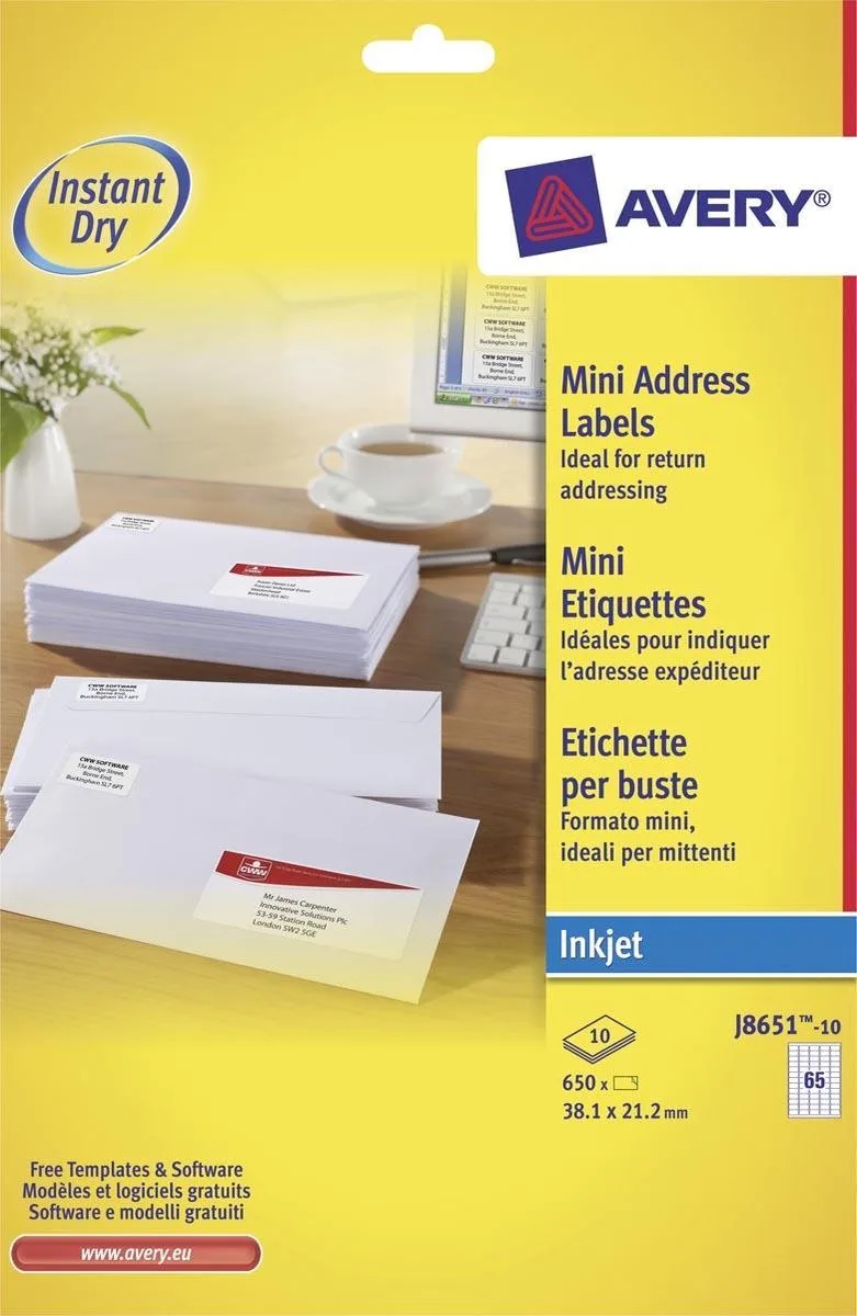 White Mini Label - Inkjet - J8651 van Avery in Wit – productfoto