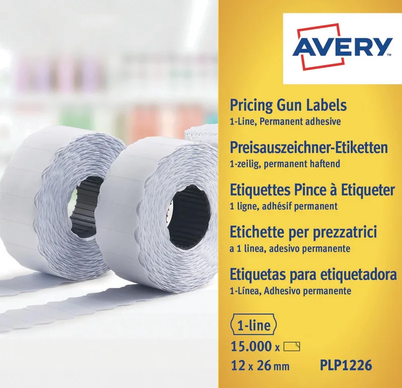 YPLP1226 etiketten voor prijstang permanent, ft 12 x 26 mm, 15 000 etiketten, geel van Avery – productfoto