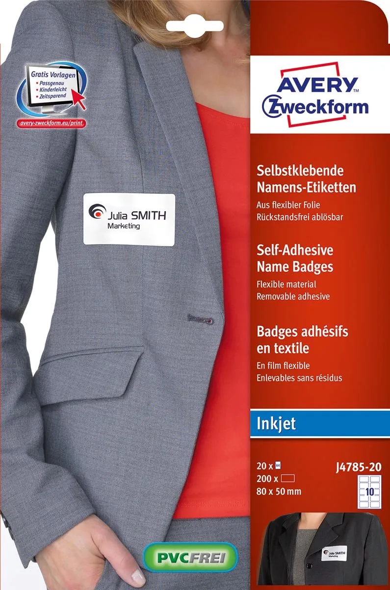 zelfklevende badge ft 80 x 50 mm, doos van 200 stuks, 5 stuks de Avery en Blanc – photo produit