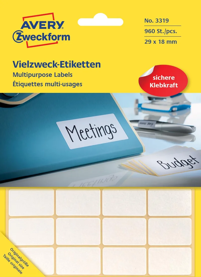Zweckform 3319 mini etiketten ft 29 x 18 mm (b x h), 960 etiketten, wit by Avery – product photo