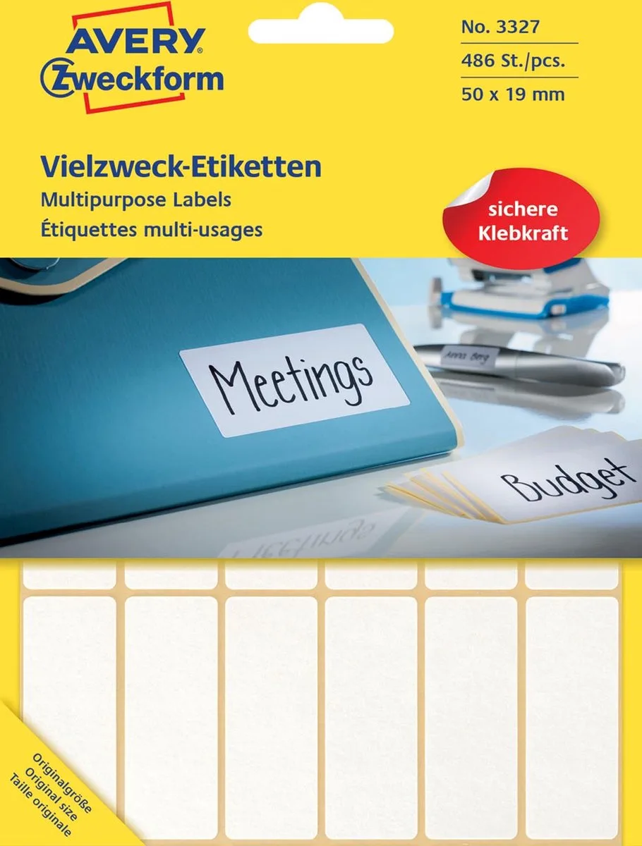 Zweckform 3327 universele etiketten ft 50 x 19 mm (b x h), 486 etiketten, wit 120 stuks van Avery in 50 × 19 mm – productfoto