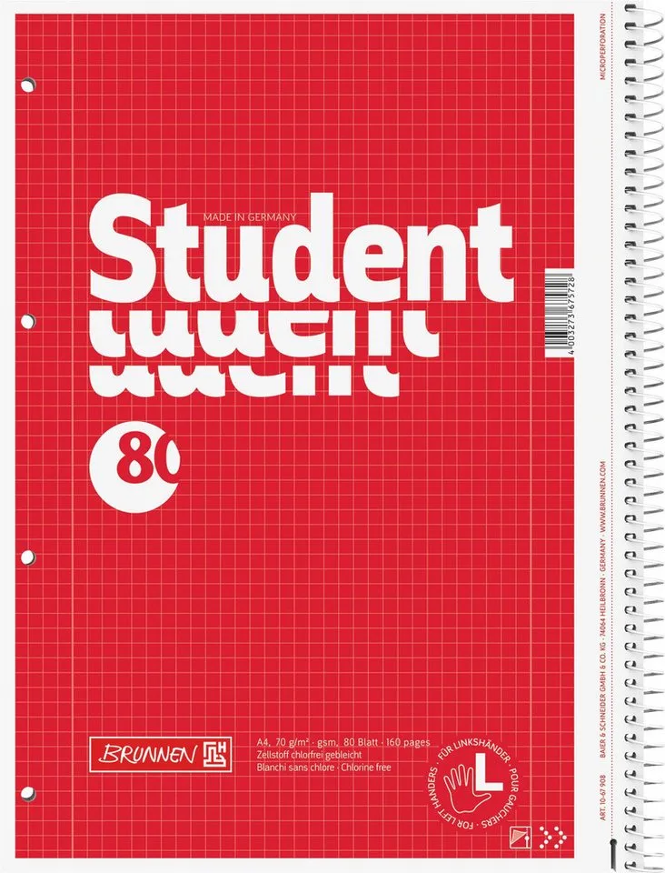 Collegeblock Collegeblock für Linkshänder A4 80 Blatt kariert by Baier & Schneider in Red – product photo