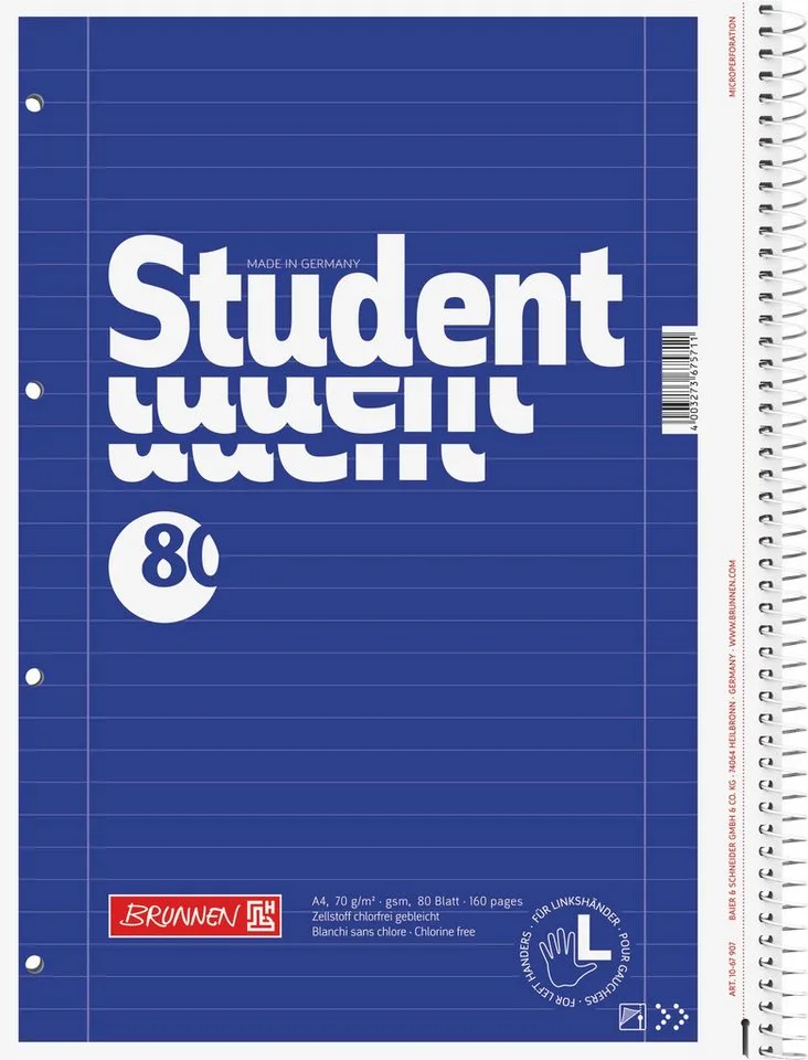 Collegeblock Collegeblock für Linkshänder A4 80 Blatt liniert van Baier & Schneider in Blauw – productfoto