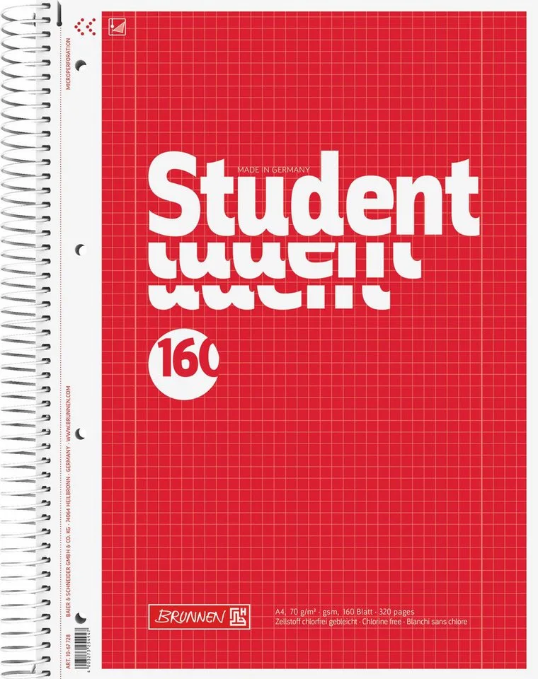 Collegeblock Collegeblock Student A4 160 Blatt kariert von Baier & Schneider in Rot – Produktfoto
