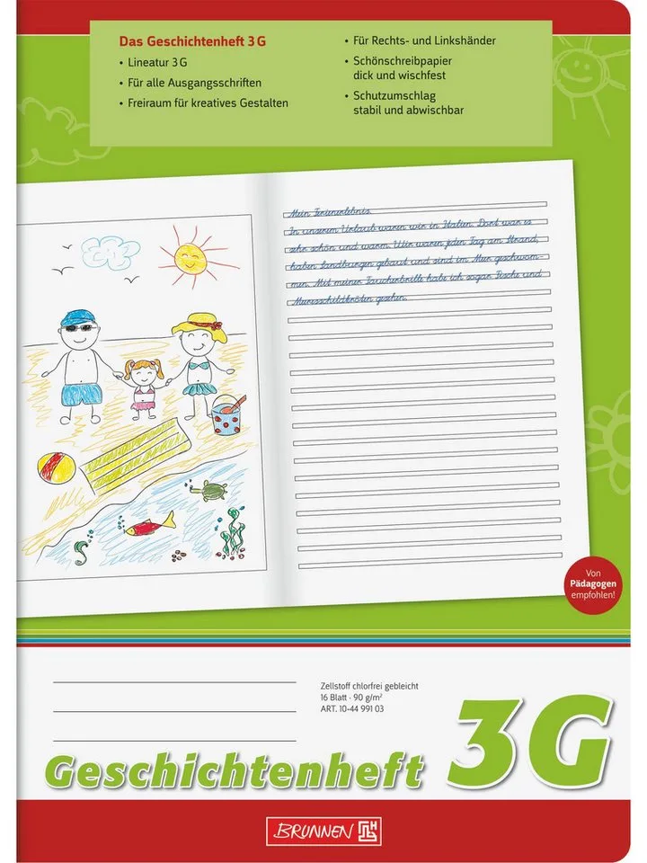 Schulheft Geschichtenheft A4 Lineatur 3G 16 Blatt grün, Drahtheftung von Baier & Schneider – Produktfoto