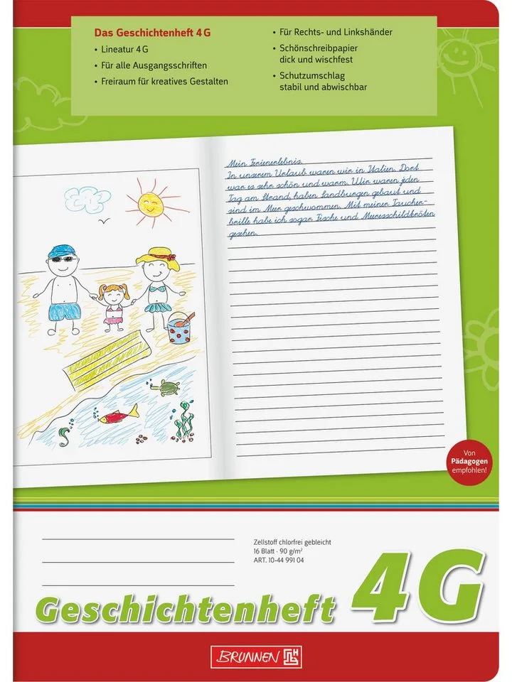 Schulheft Geschichtenheft A4 Lineatur 4G 16 Blatt Grün, abwischbar von Baier & Schneider – Produktfoto