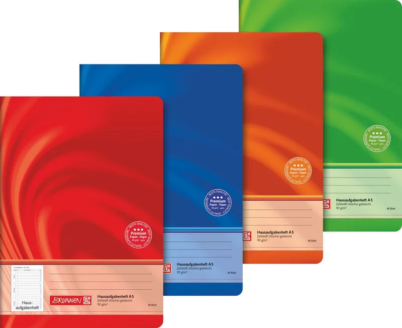 Schulheft Hausaufgabenheft A5 96 Seiten Drahtheftung 4 Farben, Drahtheftung von Baier & Schneider – Produktfoto