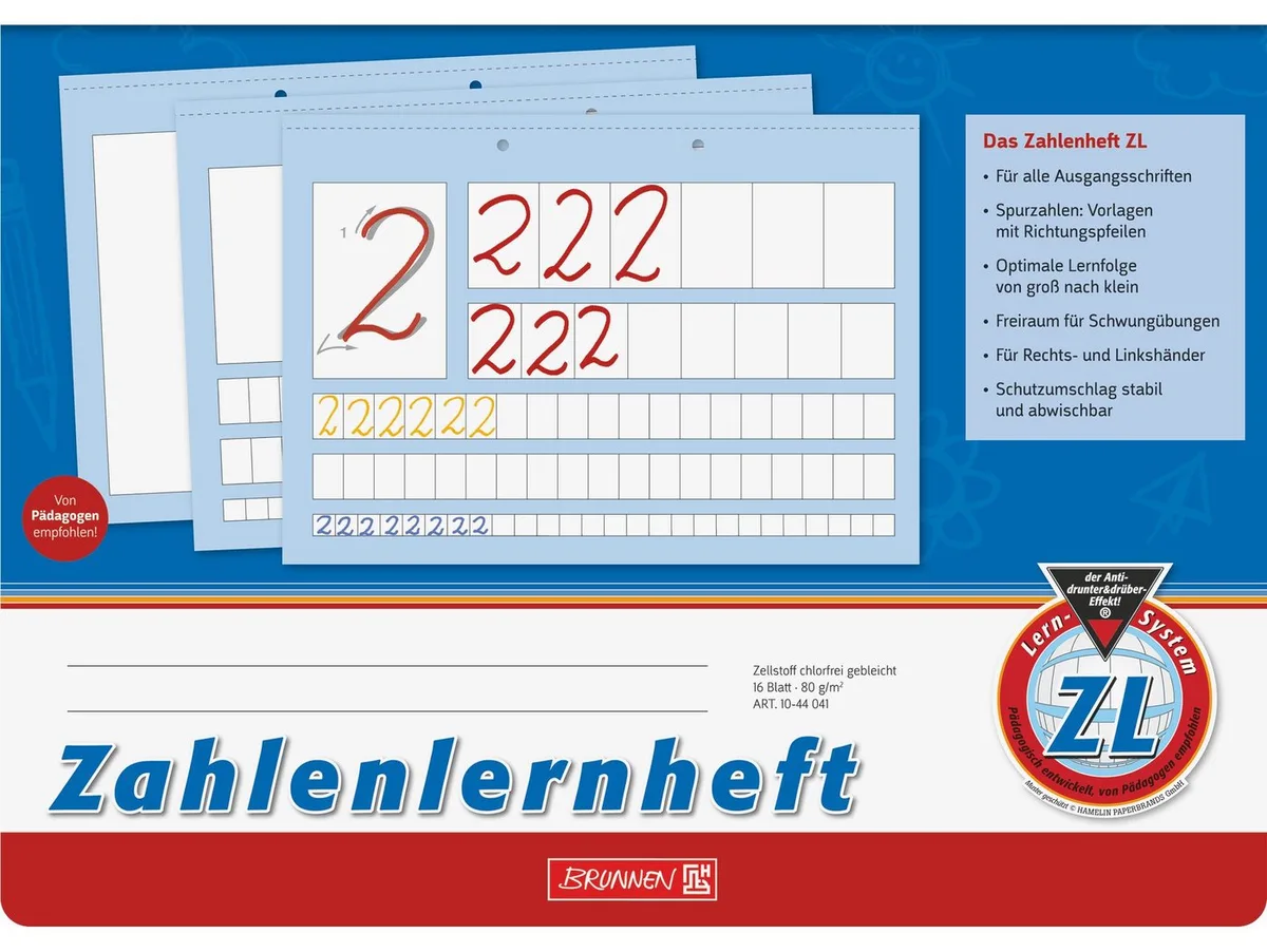 Schulheft Zahlenlernheft A4 quer Lineatur ZL 16 Blatt blau, abgerundete Ecken från Baier & Schneider – produktbild