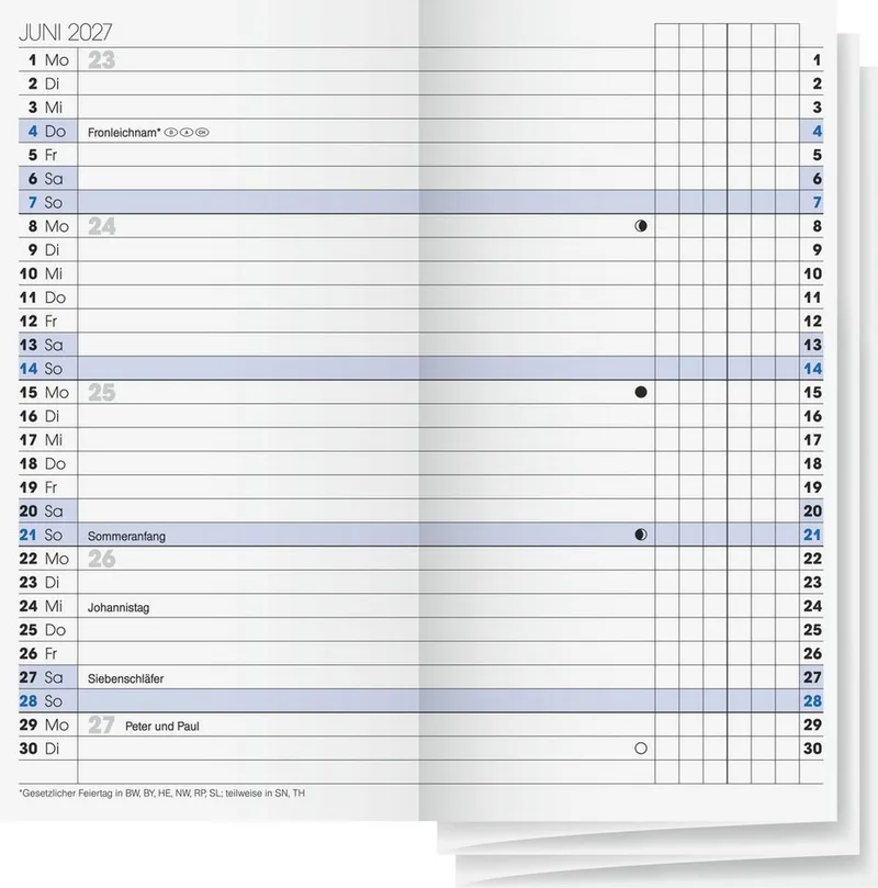 Taschenkalender Ersatzkalendarium 2027 Mod 740 78x153 mm, Leporello-Falz de Baier & Schneider – photo produit