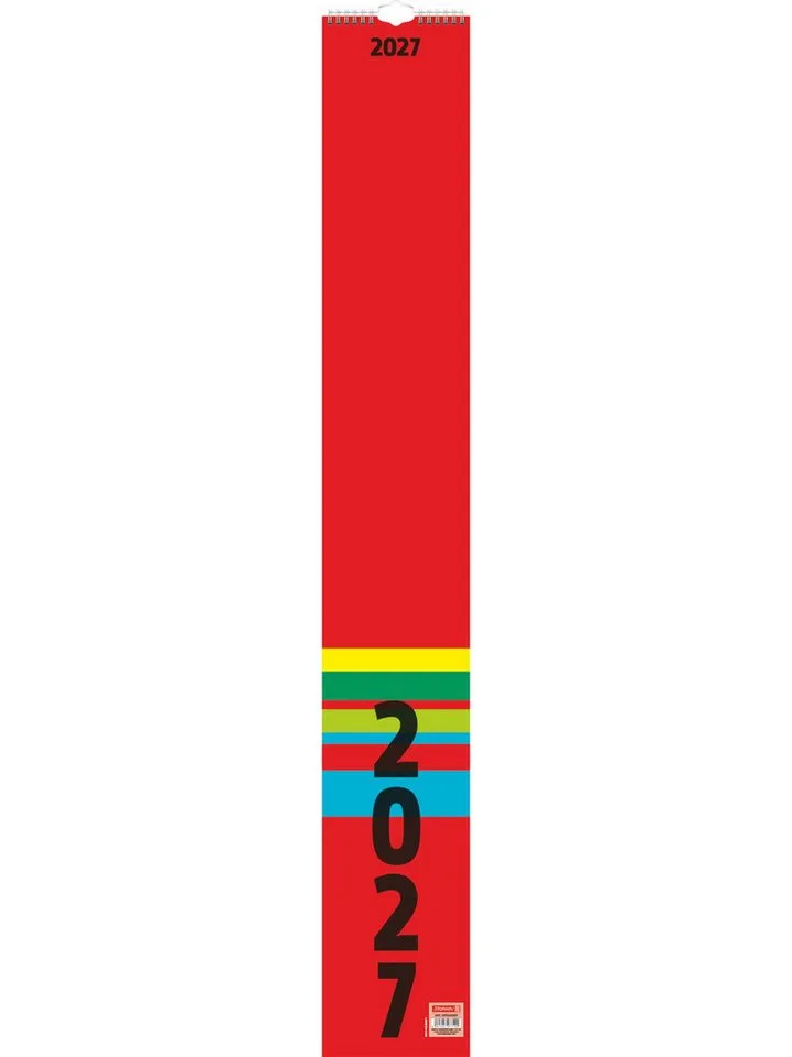 Wandkalender Streifenkalender 2027 mit rotem Datumsschieber, Wire O Bindung mit Aufhänger by Baier & Schneider in Red – product photo