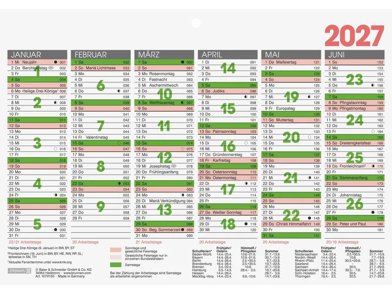 Wandkalender Tafelkalender 2027 A5 quer Arbeitsvorbereitung från Baier & Schneider – produktbild