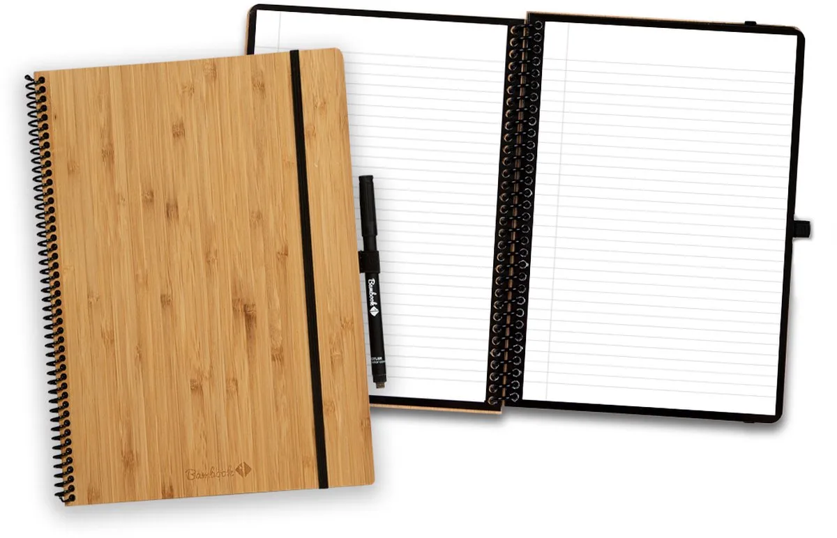 Classic uitwisbaar notitieboek - Hardcover - A4 - Gelinieerde pagina's - Duurzaam, herbruikbaar whiteboard schrift - Met 1 gratis stift de Bambook en Bamboe – photo produit