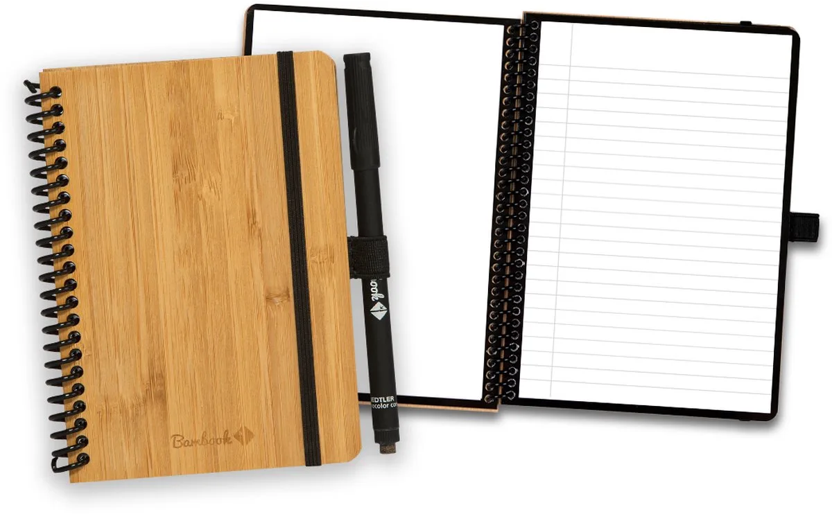 Classic uitwisbaar notitieboek - Hardcover - A6 - Pagina's: Blanco & Gelinieerd - Duurzaam, herbruikbaar whiteboard schrift - Met 1 gratis stift de Bambook en Bamboe – photo produit