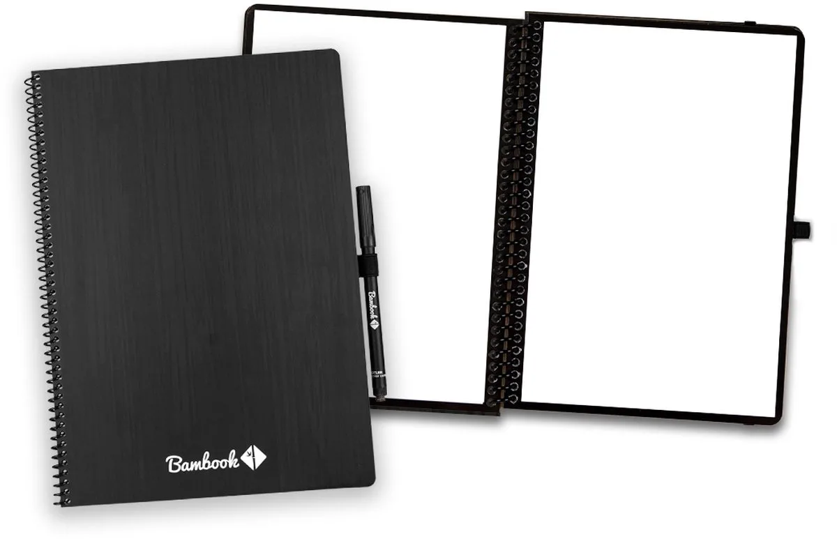 Classic uitwisbaar notitieboek Original - A4 - Blanco pagina's - Duurzaam, herbruikbaar whiteboard schrift - Met 1 gratis stift van Bambook in Zwart – productfoto