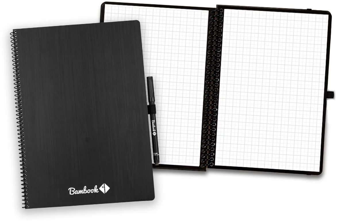 Classic uitwisbaar notitieboek Original - A4 - Geruite pagina's - Duurzaam, herbruikbaar whiteboard schrift - Met 1 gratis stift de Bambook en Noir – photo produit
