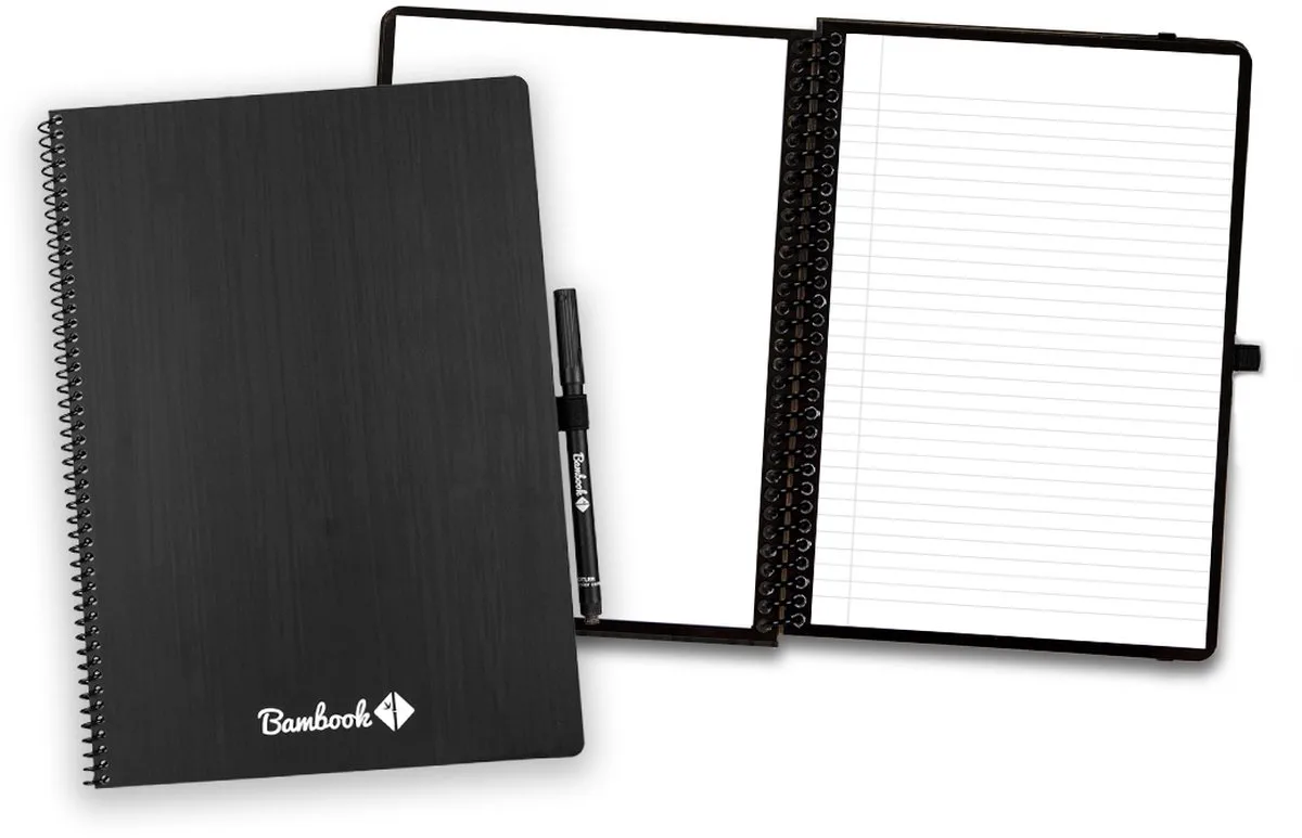 Classic uitwisbaar notitieboek Original - A4 - Pagina's: Blanco & Gelinieerd - Duurzaam, herbruikbaar whiteboard schrift - Met 1 gratis stift van Bambook in Zwart – productfoto