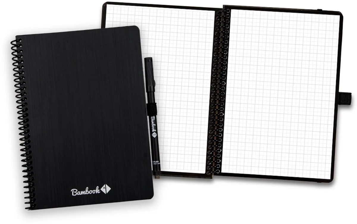 Classic uitwisbaar notitieboek Original - A5 - Geruite pagina's - Duurzaam, herbruikbaar whiteboard schrift - Met 1 gratis stift de Bambook en Noir – photo produit