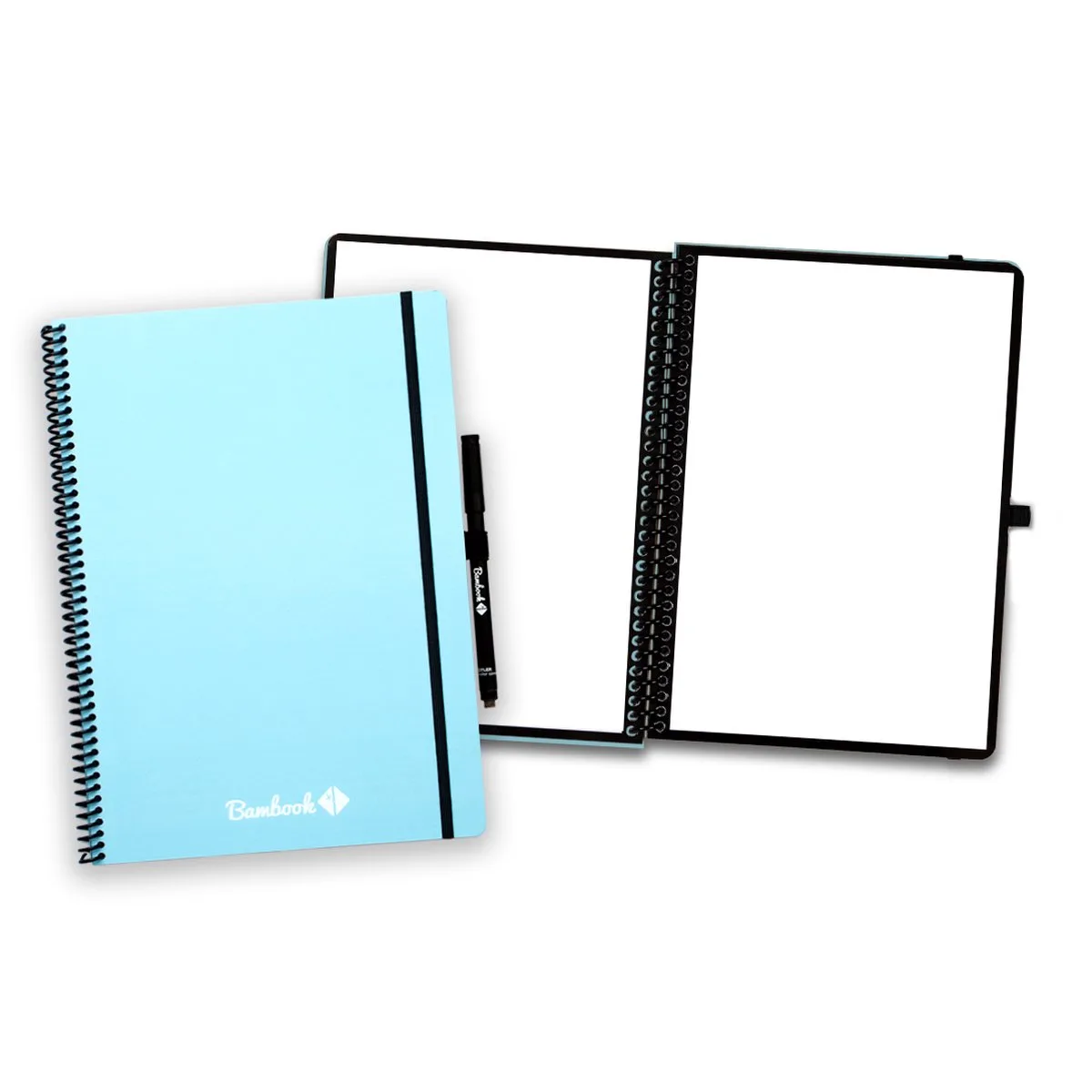 Colourful uitwisbaar notitieboek - A4 - Blanco pagina's - Duurzaam, herbruikbaar whiteboard schrift - Met 1 gratis stift van Bambook in Blauw – productfoto