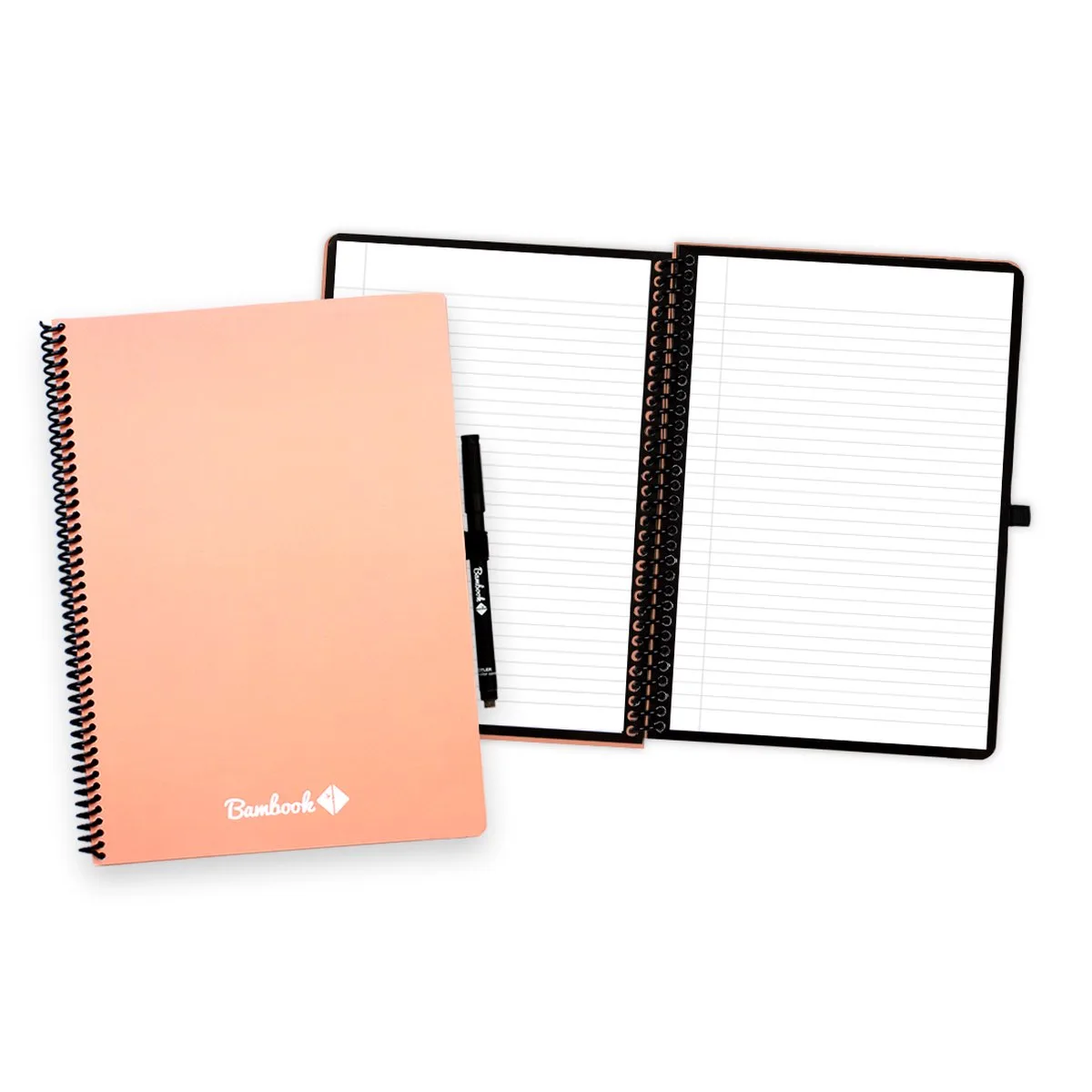 Colourful uitwisbaar notitieboek - A4 - Gelinieerde pagina's - Duurzaam, herbruikbaar whiteboard schrift - Met 1 gratis stift de Bambook en Rose – photo produit