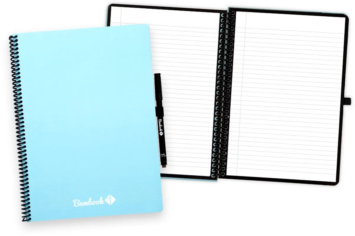 Colourful uitwisbaar notitieboek - A4 - Gelinieerde pagina's - Duurzaam, herbruikbaar whiteboard schrift - Met 1 gratis stift de Bambook en Bleu – photo produit