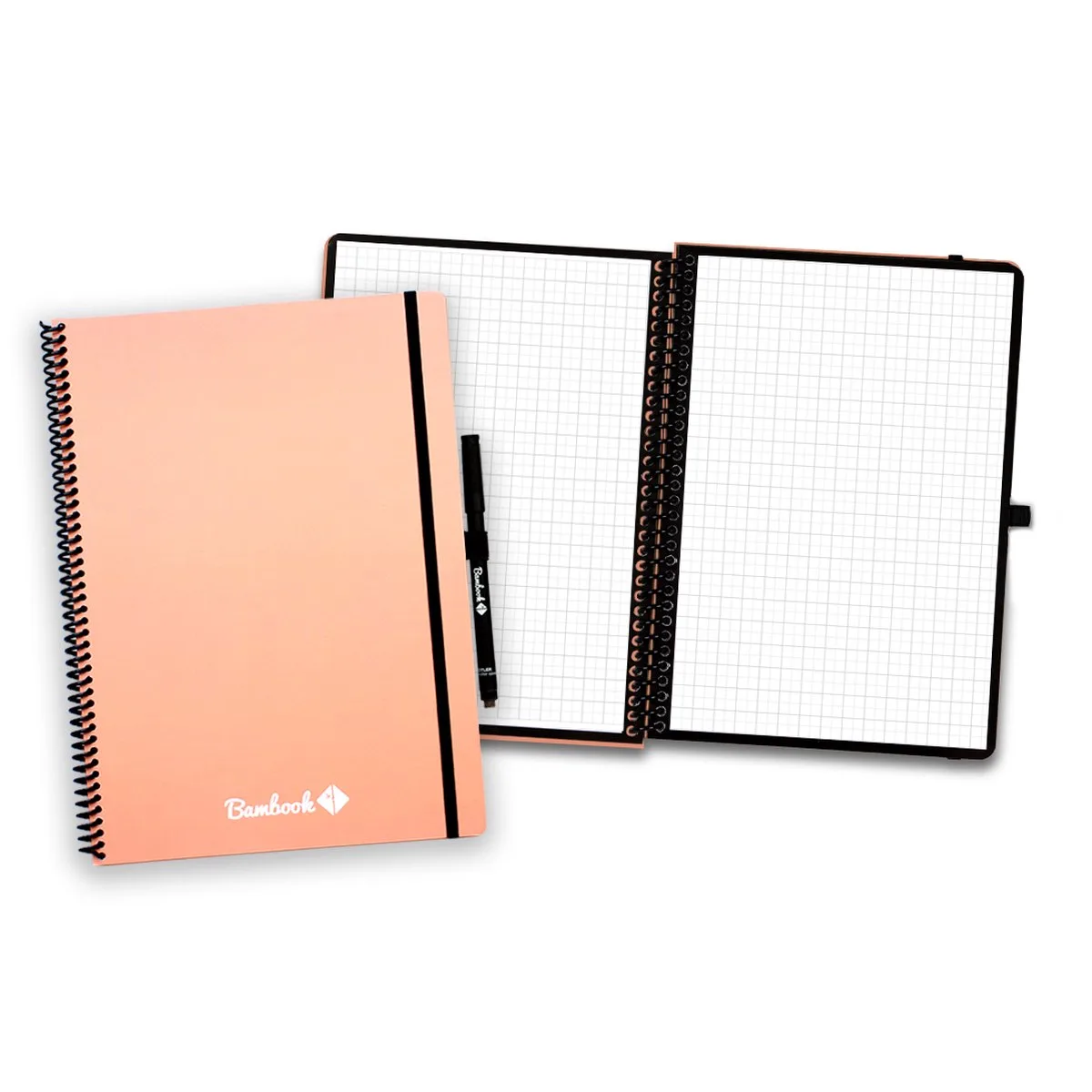 Colourful uitwisbaar notitieboek - A4 - Geruite pagina's - Duurzaam, herbruikbaar whiteboard schrift - Met 1 gratis stift van Bambook in Roze – productfoto