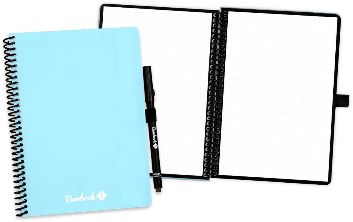 Colourful uitwisbaar notitieboek - A5 - Dotted pagina's - Duurzaam, herbruikbaar whiteboard schrift - Met 1 gratis stift de Bambook en Bleu – photo produit
