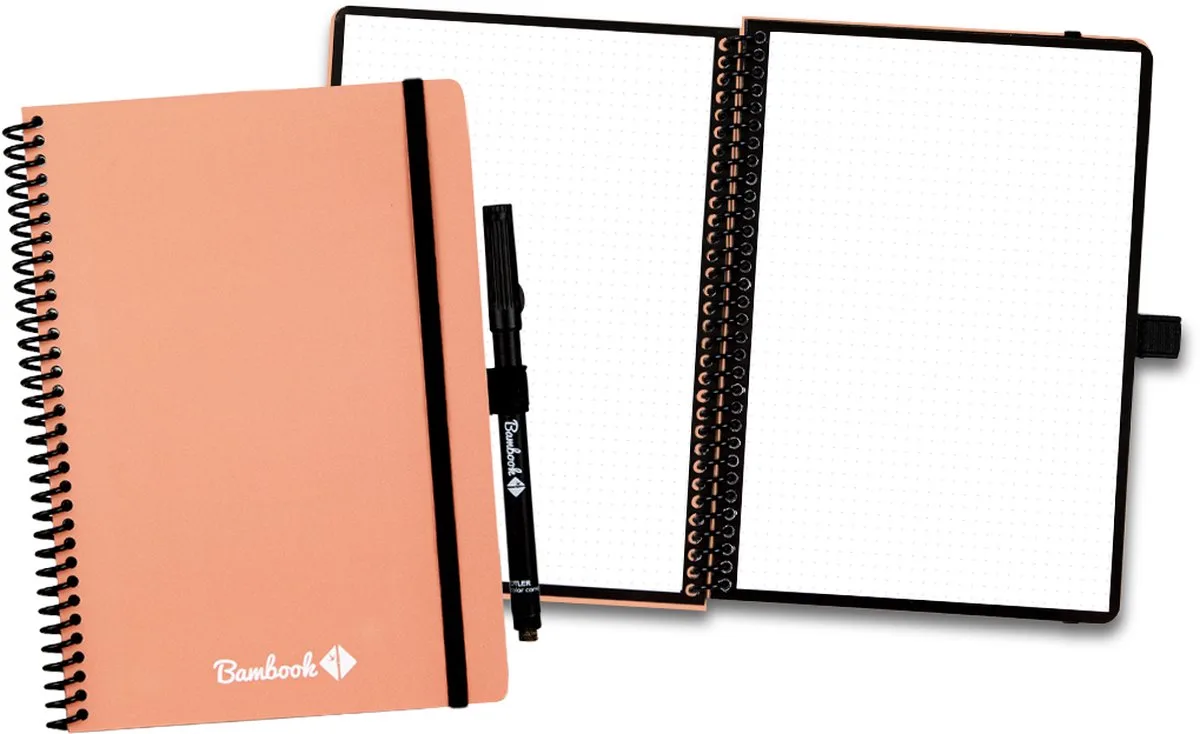 Colourful uitwisbaar notitieboek - A5 - Dotted pagina's - Duurzaam, herbruikbaar whiteboard schrift - Met 1 gratis stift de Bambook en Rose – photo produit