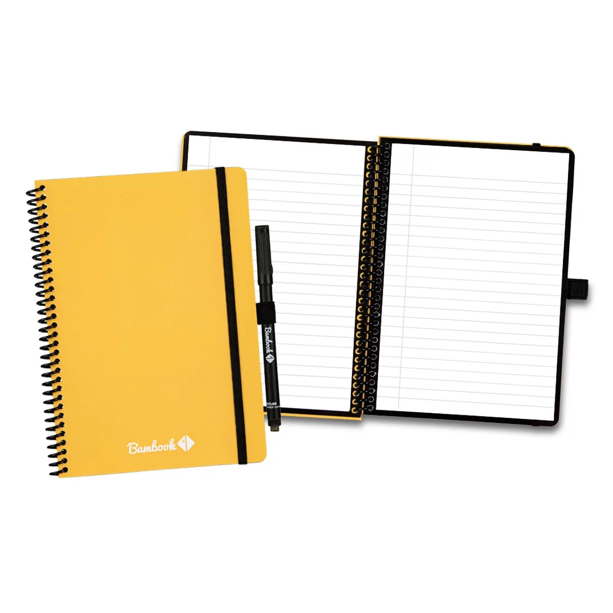 Colourful uitwisbaar notitieboek - A5 - Gelinieerde pagina's - Duurzaam, herbruikbaar whiteboard schrift - Met 1 gratis stift de Bambook en Jaune – photo produit