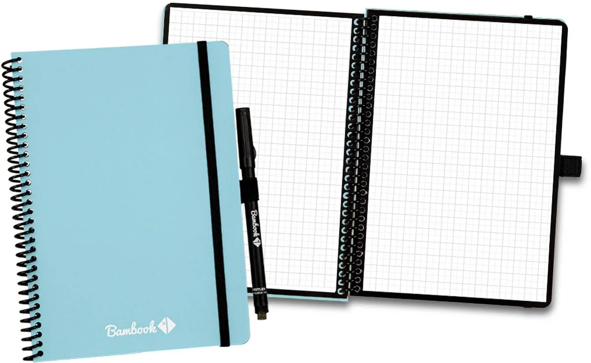 Colourful uitwisbaar notitieboek - A5 - Geruite pagina's - Duurzaam, herbruikbaar whiteboard schrift - Met 1 gratis stift de Bambook en Bleu – photo produit