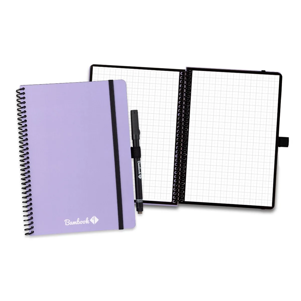 Colourful uitwisbaar notitieboek - A5 - Geruite pagina's - Duurzaam, herbruikbaar whiteboard schrift - Met 1 gratis stift de Bambook en Violet – photo produit
