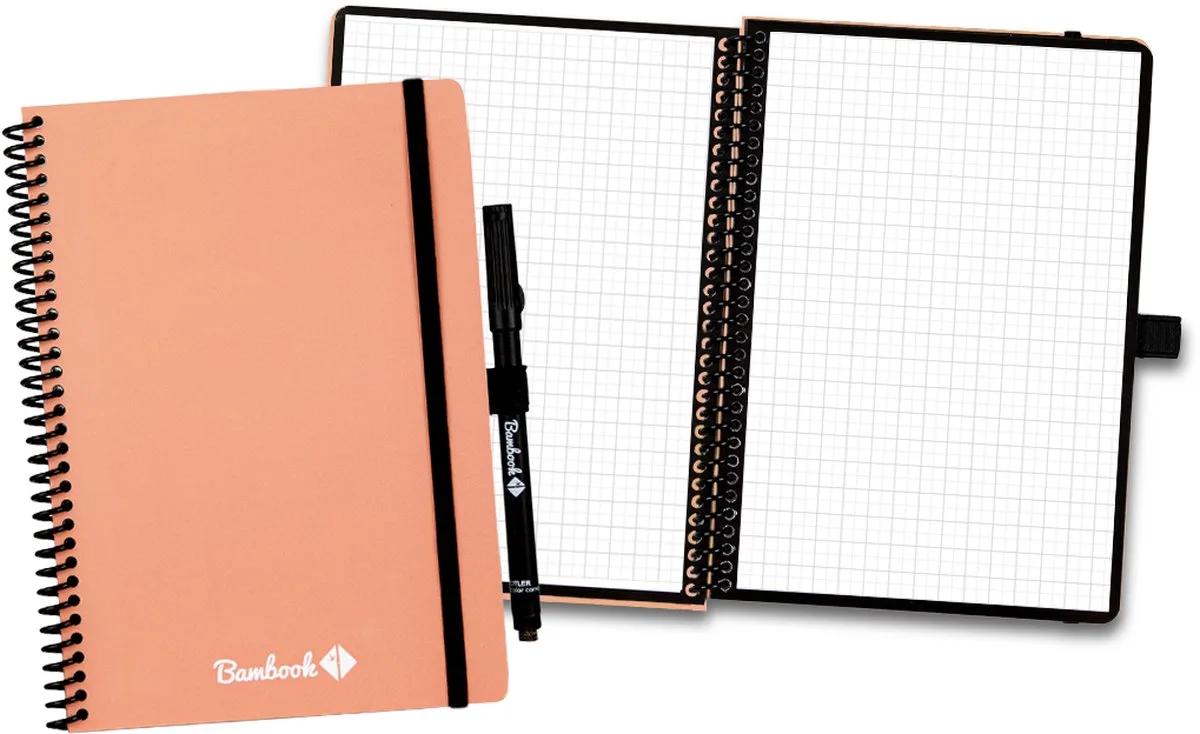 Colourful uitwisbaar notitieboek - A5 - Geruite pagina's - Duurzaam, herbruikbaar whiteboard schrift - Met 1 gratis stift de Bambook en Rose – photo produit