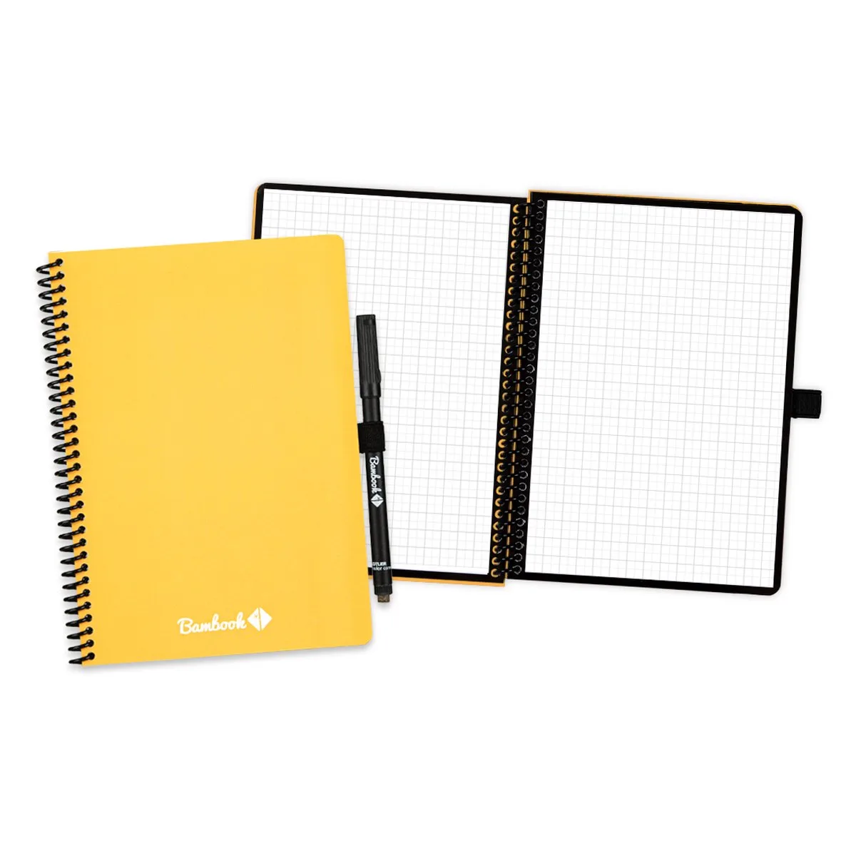 Colourful uitwisbaar notitieboek - A5 - Geruite pagina's - Duurzaam, herbruikbaar whiteboard schrift - Met 1 gratis stift de Bambook en Jaune – photo produit