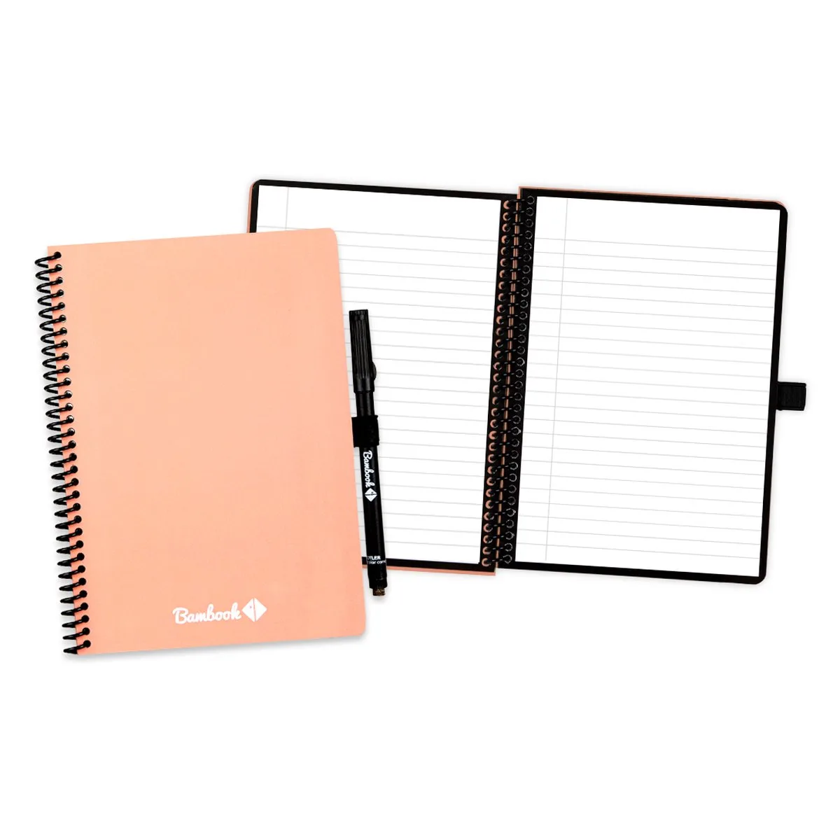 Colourful uitwisbaar notitieboek - A5 - Pagina's: Blanco & Gelinieerd - Duurzaam, herbruikbaar whiteboard schrift - Met 1 gratis stift von Bambook in Rosa – Produktfoto