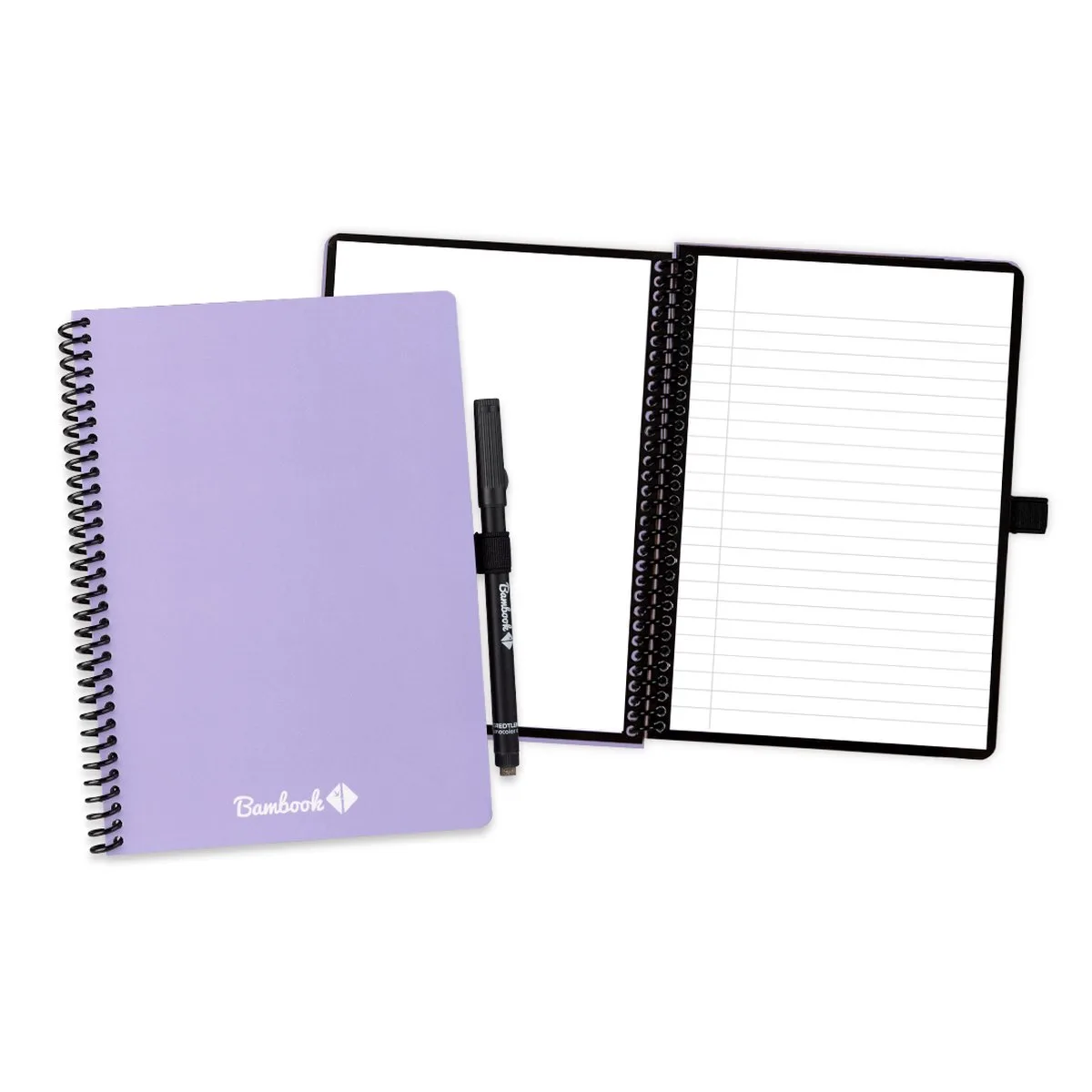 Colourful uitwisbaar notitieboek - A5 - Pagina's: Blanco & Gelinieerd - Duurzaam, herbruikbaar whiteboard schrift - Met 1 gratis stift de Bambook en Violet – photo produit